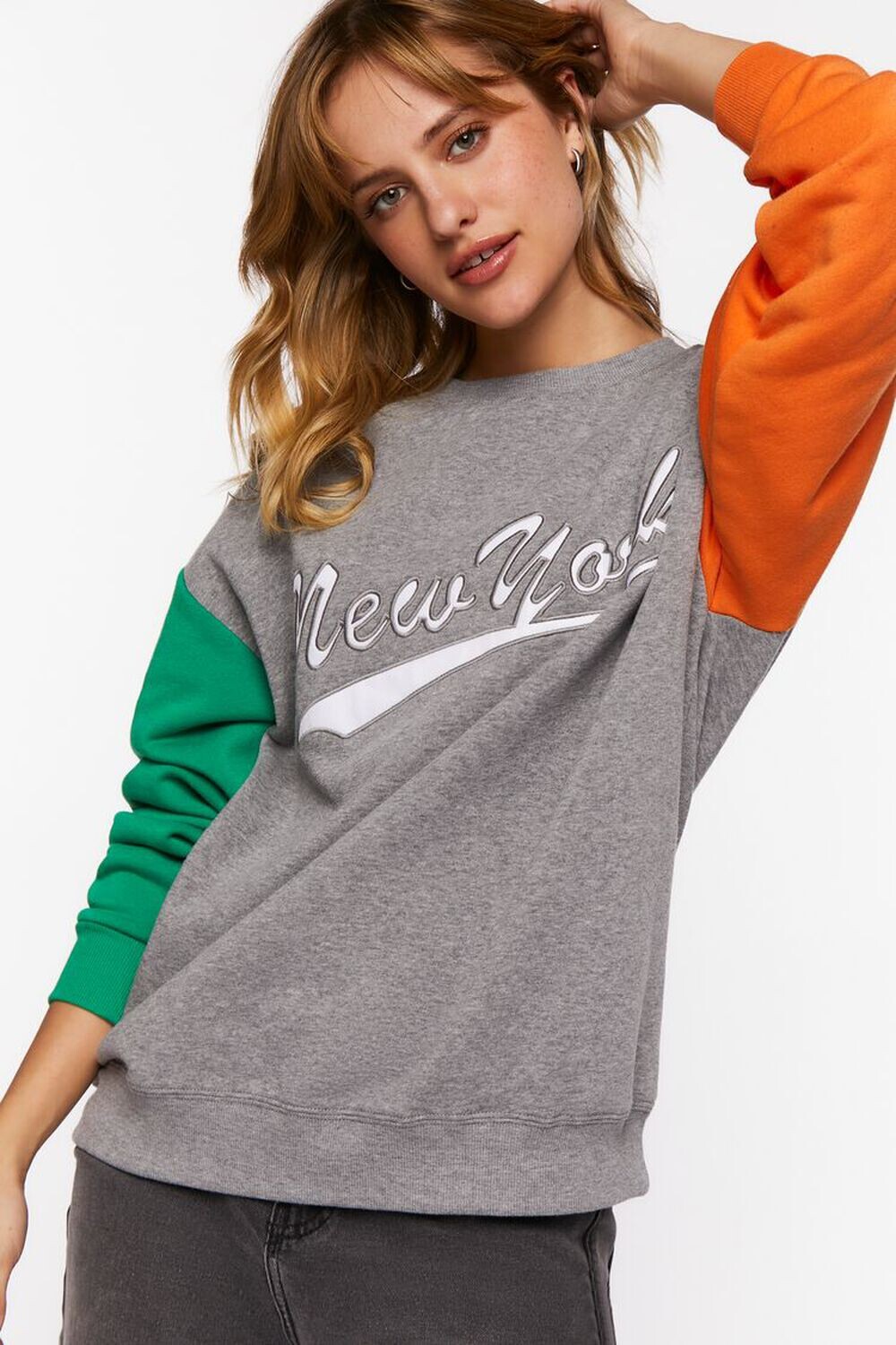 

Пуловер с рисунком New York Forever 21, серый
