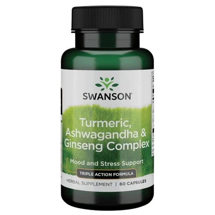 Капсулы, поддерживающие увеличение энергии и концентрации Swanson Full Spectrum Turmeric Ashwagandha & Ginseng, 60 шт