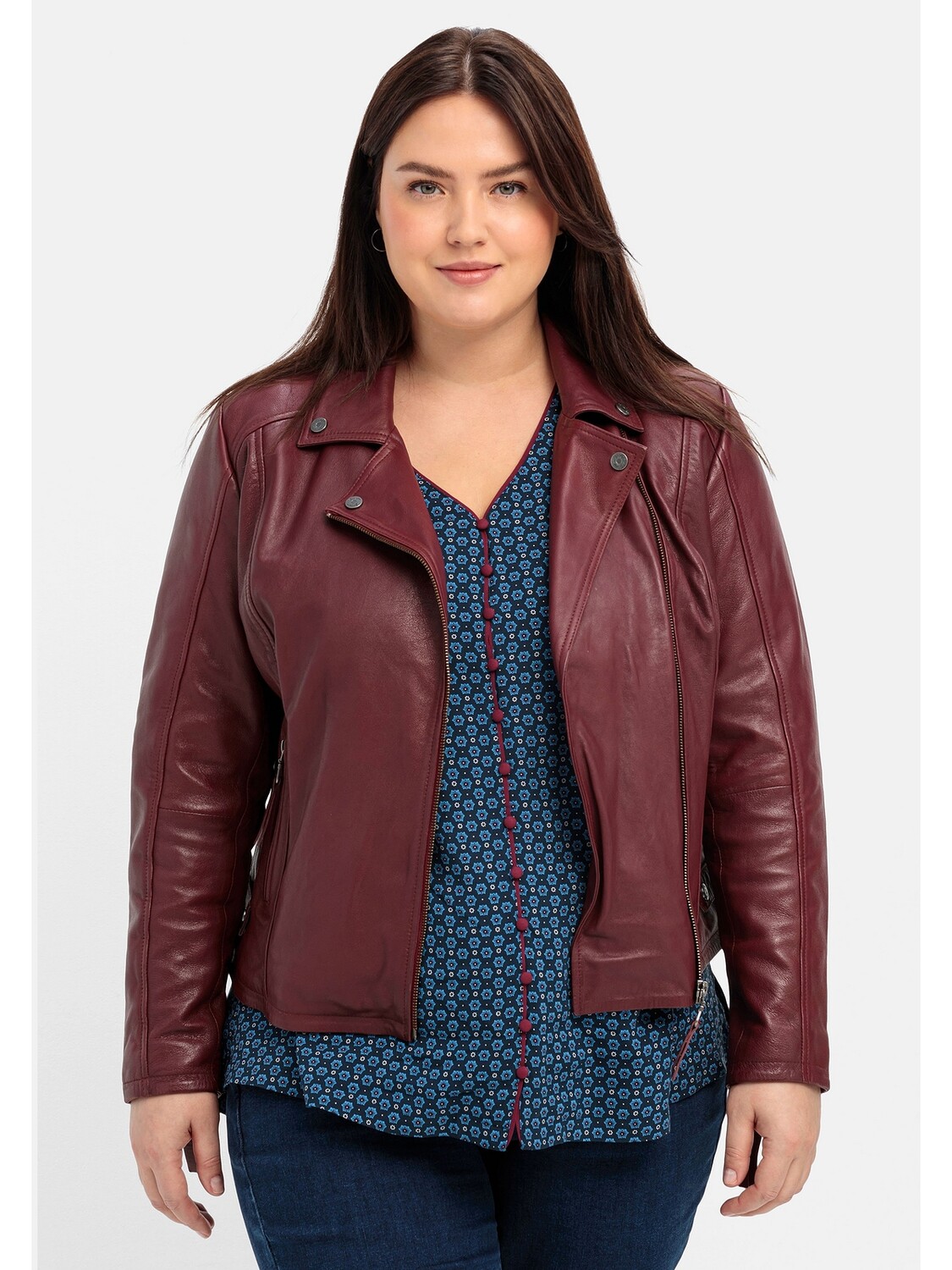 

Кожаная куртка sheego Bikerjacke, цвет weinrot