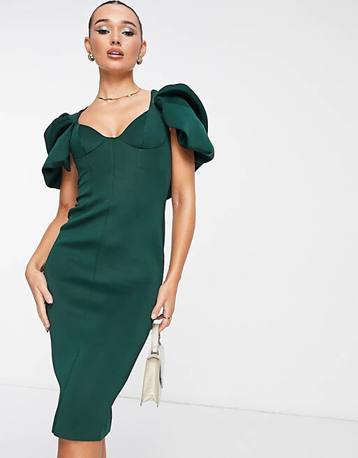 

Зеленое платье-карандаш миди с объемными рукавами и швами ASOS DESIGN, Зеленый