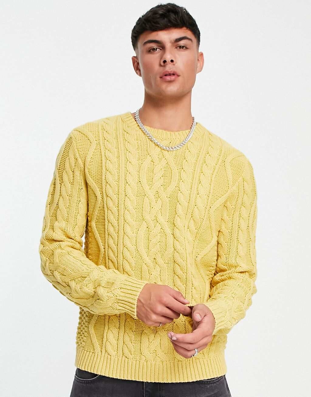 

Желтый джемпер косой вязки ASOS DESIGN