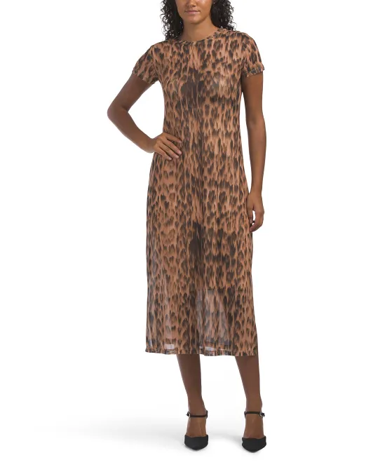

Сетчатое платье-миди с короткими рукавами Steve Madden, цвет Leopard