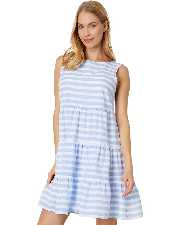 Платье Tommy Hilfiger Stripe Sleeves Tiered, цвет Light Blue/Bright White