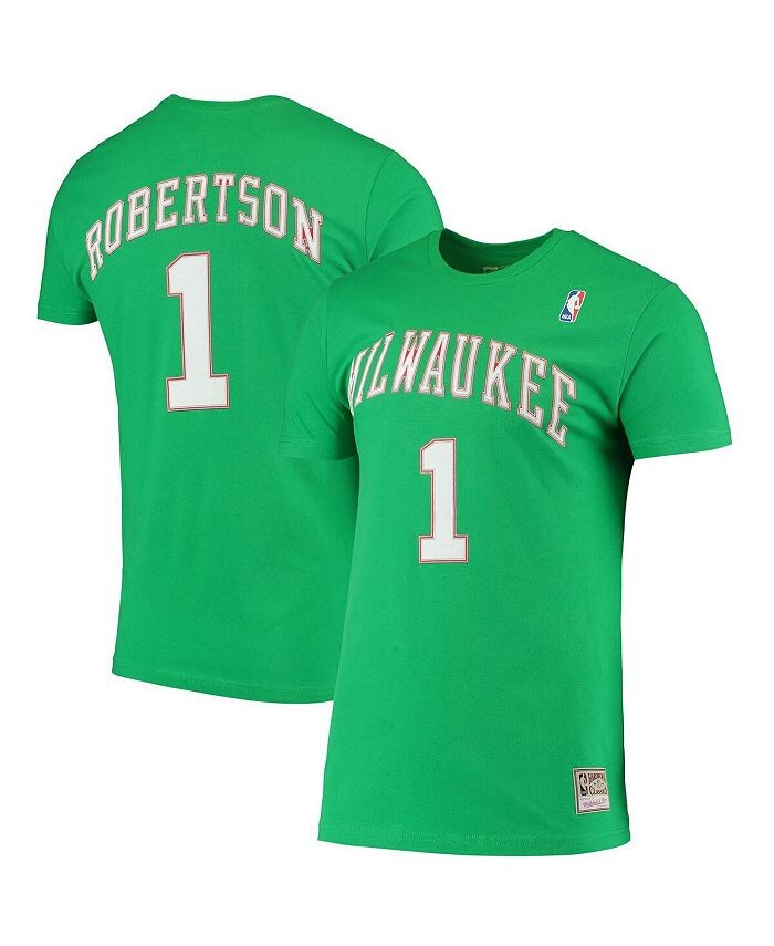 

Мужская зеленая футболка Oscar Robertson Milwaukee Bucks Hardwood Classics с вышивкой имени и номера Mitchell & Ness, зеленый