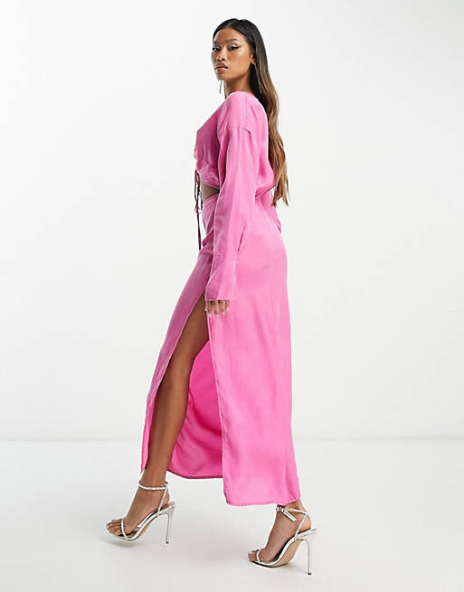 

Розовое платье макси с кулиской на груди и вырезом ASOS EDITION, Розовый
