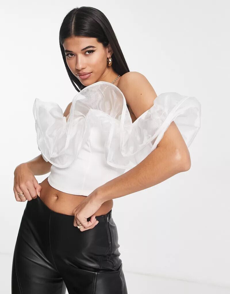 

Белый комбинезон из органзы с рюшами на воротнике ASOS, Коричневый