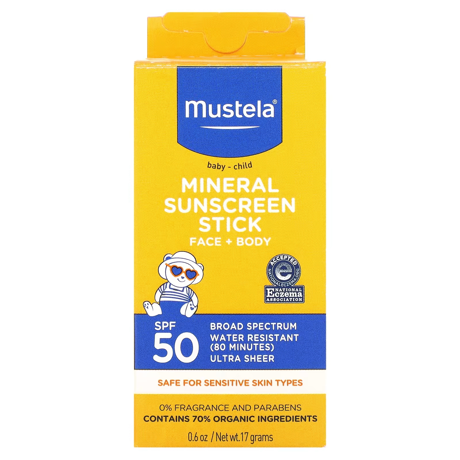 Солнцезащитное средство-стик Mustela SPF 50 для детей, 17 г