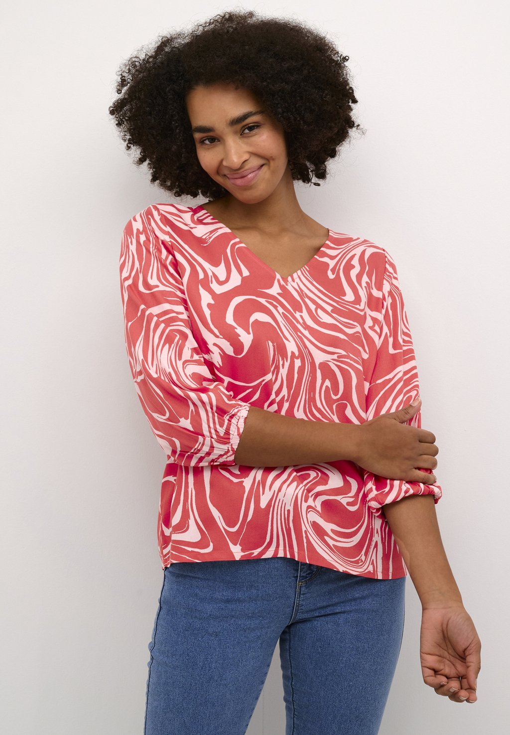 Рубашка с длинным рукавом ACARMEN Kaffe, цвет cayenne white graphic print