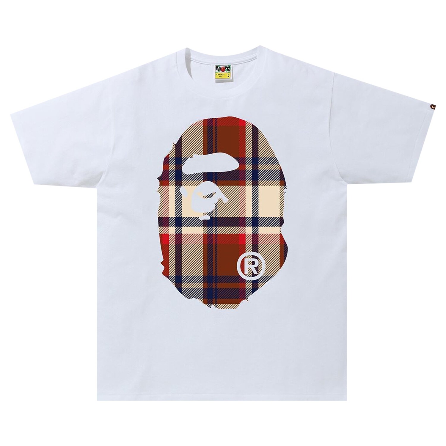 

Футболка BAPE в клетку Big Ape Head, цвет Белый/Красный