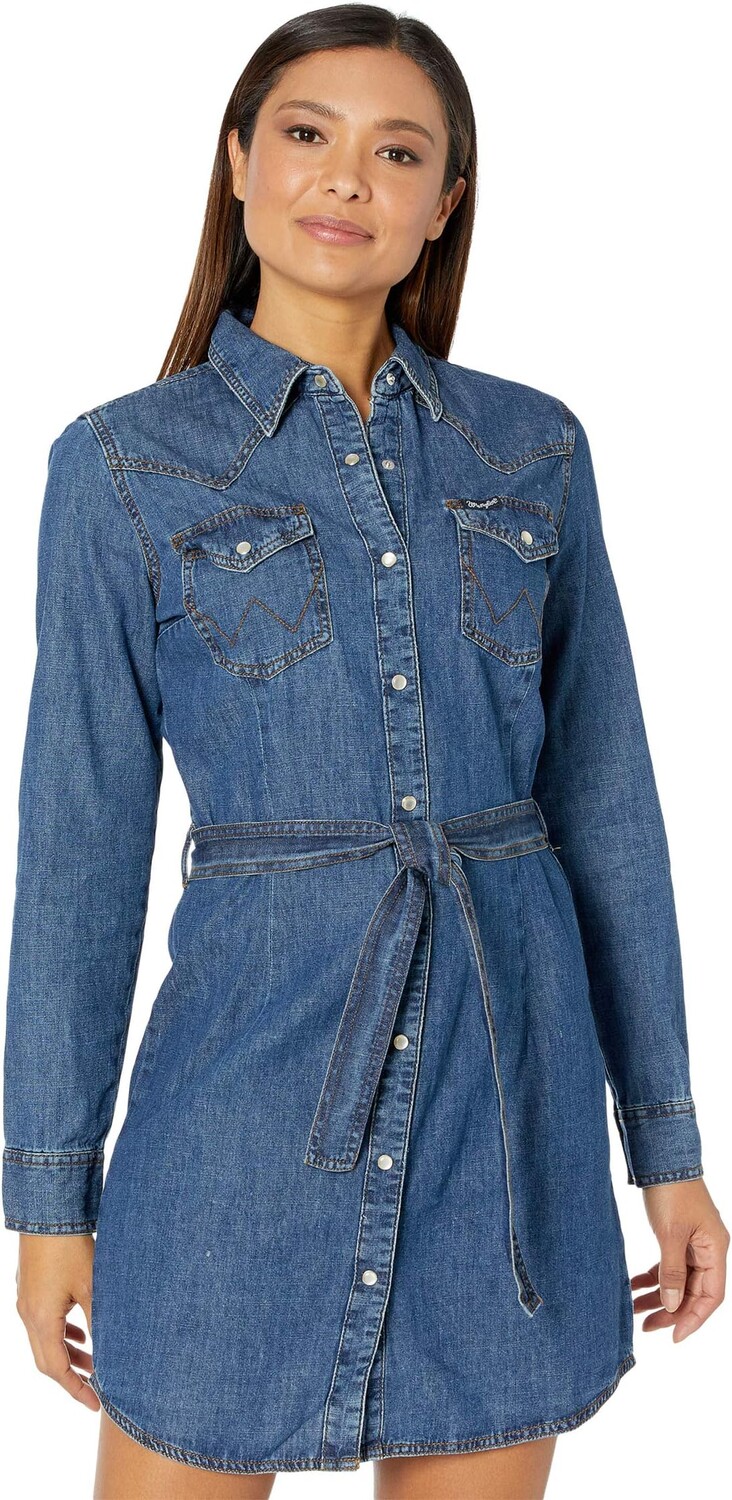 

Джинсовое платье-рубашка в стиле вестерн Wrangler, цвет Dark Denim