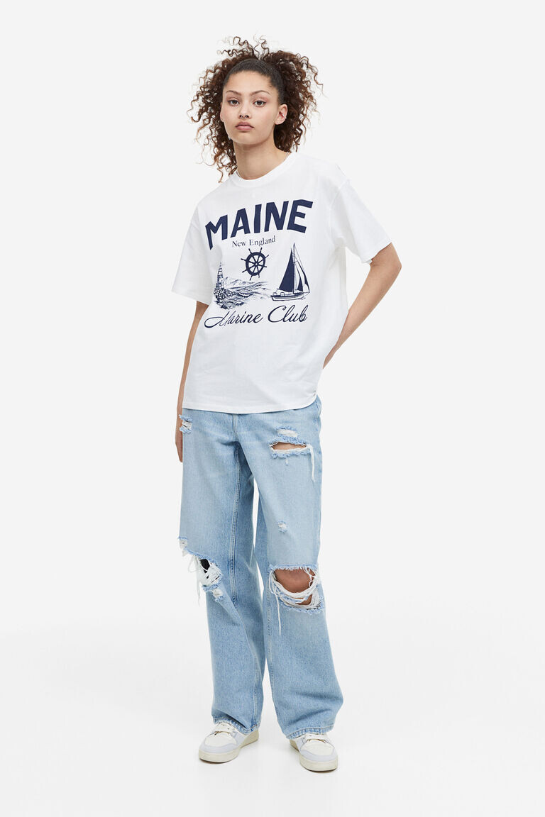 

Футболка оверсайз с принтом H&M, белый