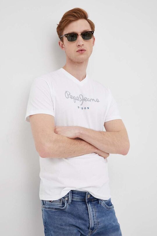 

Хлопковая футболка EGGO V N Pepe Jeans, белый
