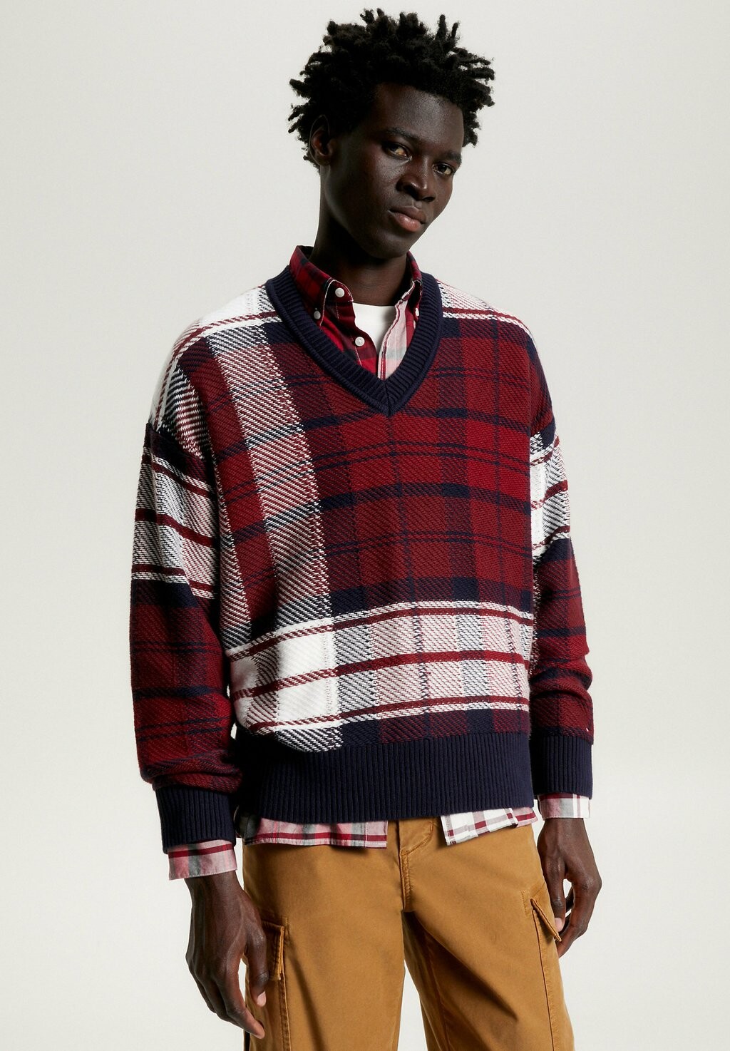 

Свитер Tartan Check V-Neck Tommy Hilfiger, цвет deep rouge multi