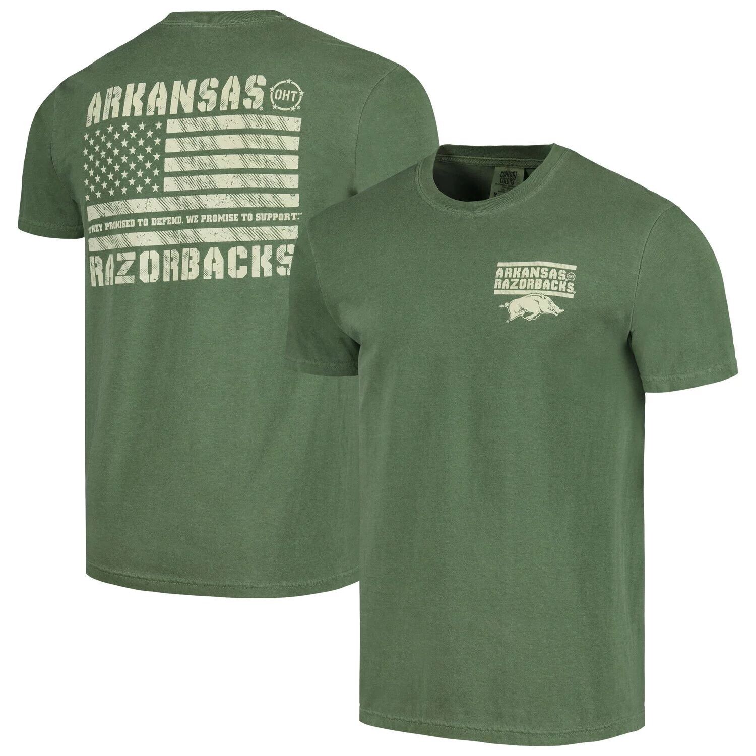 

Мужская оливковая футболка Arkansas Razorbacks OHT Military Appreciation Comfort Colours