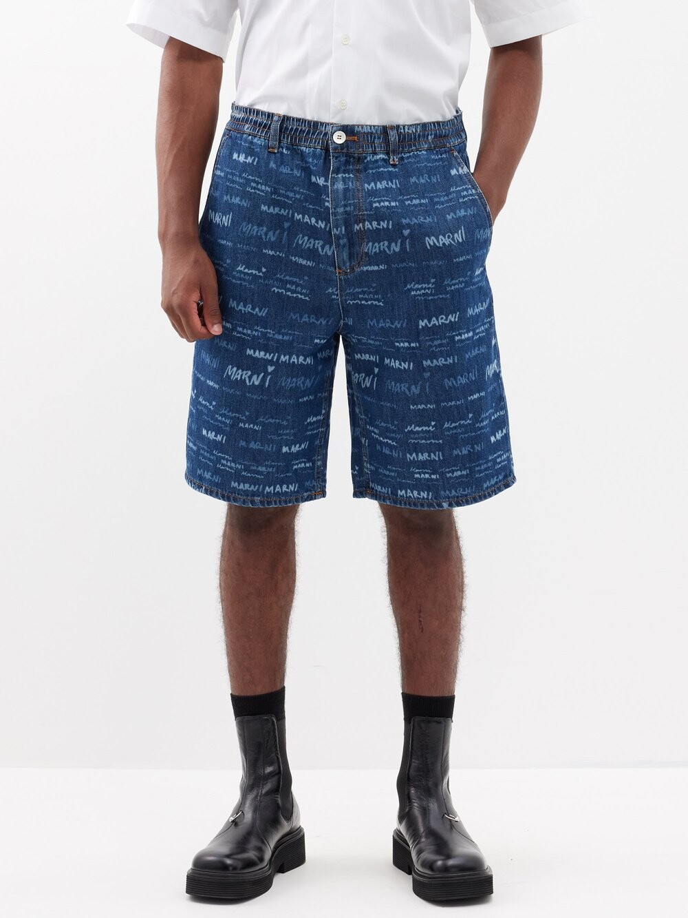 

Джинсовые шорты с логотипом Marni, синий
