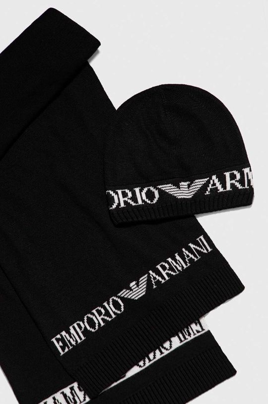 Шапка и шарф с добавлением шерсти Emporio Armani, черный шапка и сколько с добавлением шерсти ugg серый