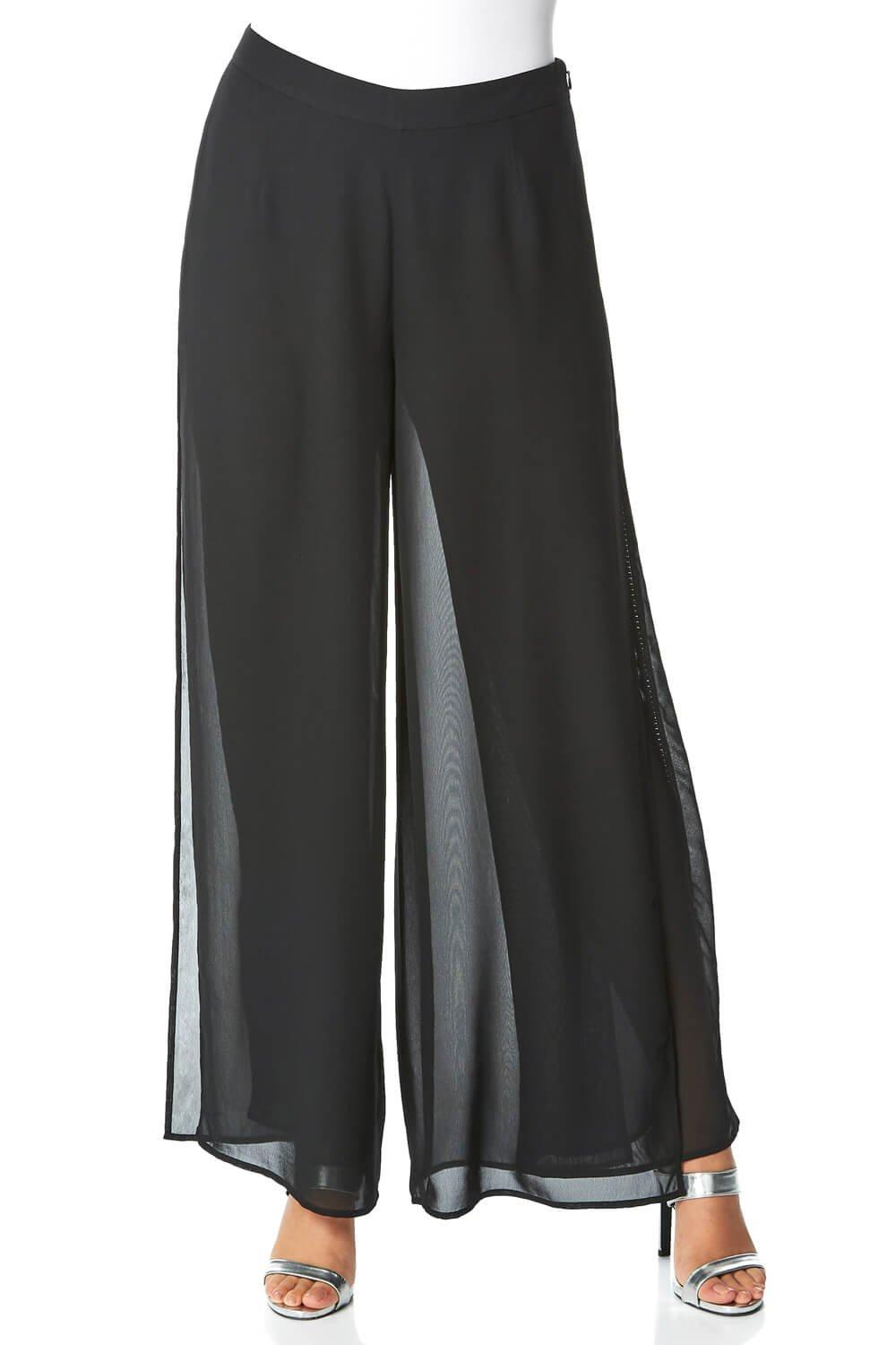 Шифоновые брюки Diamante с боковым разрезом Roman, черный офисные женские кружевные брюки летние корейские женские шифоновые широкие брюки с высокой талией кружевные брюки с разрезом повседневн
