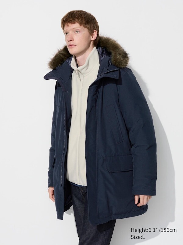 

Ультра теплое гибридное пуховое пальто Uniqlo, синий