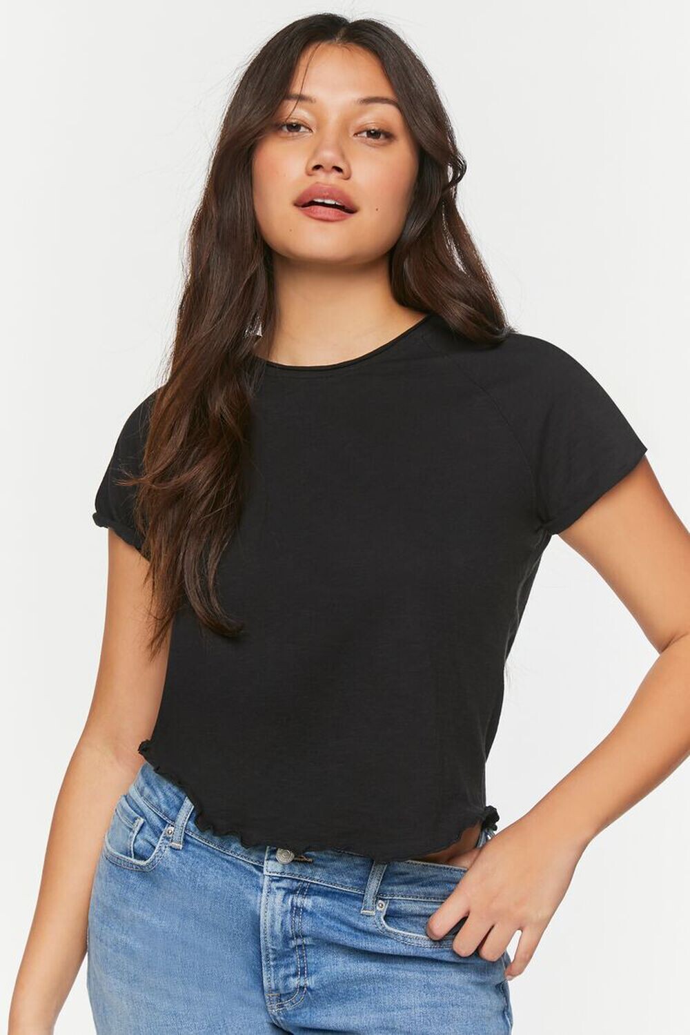 

Футболка с короткими рукавами и краем салата Forever 21, черный