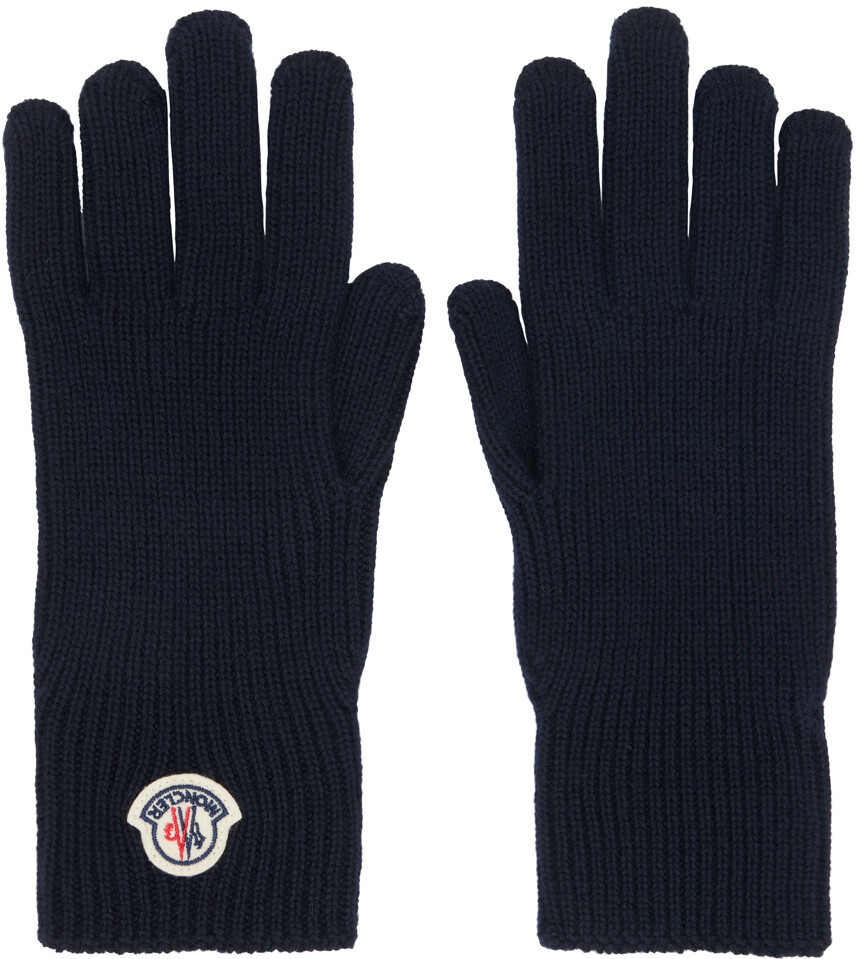 

Moncler Темно-синие перчатки с нашивкой-логотипом