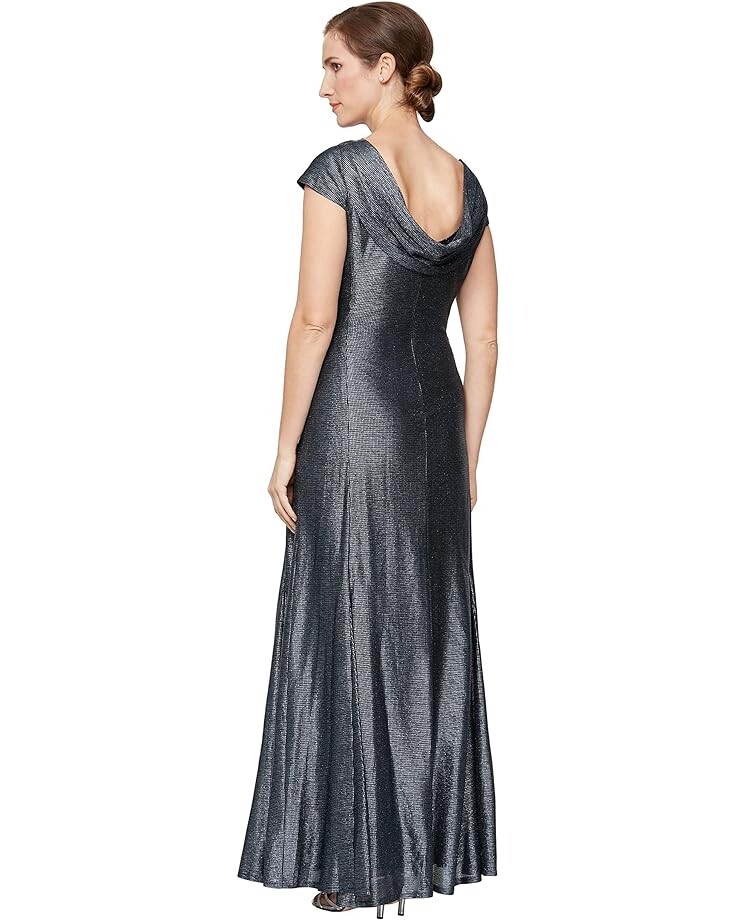 

Платье Alex Evenings Long A-Line Metallic Knit Gown, темно-синий