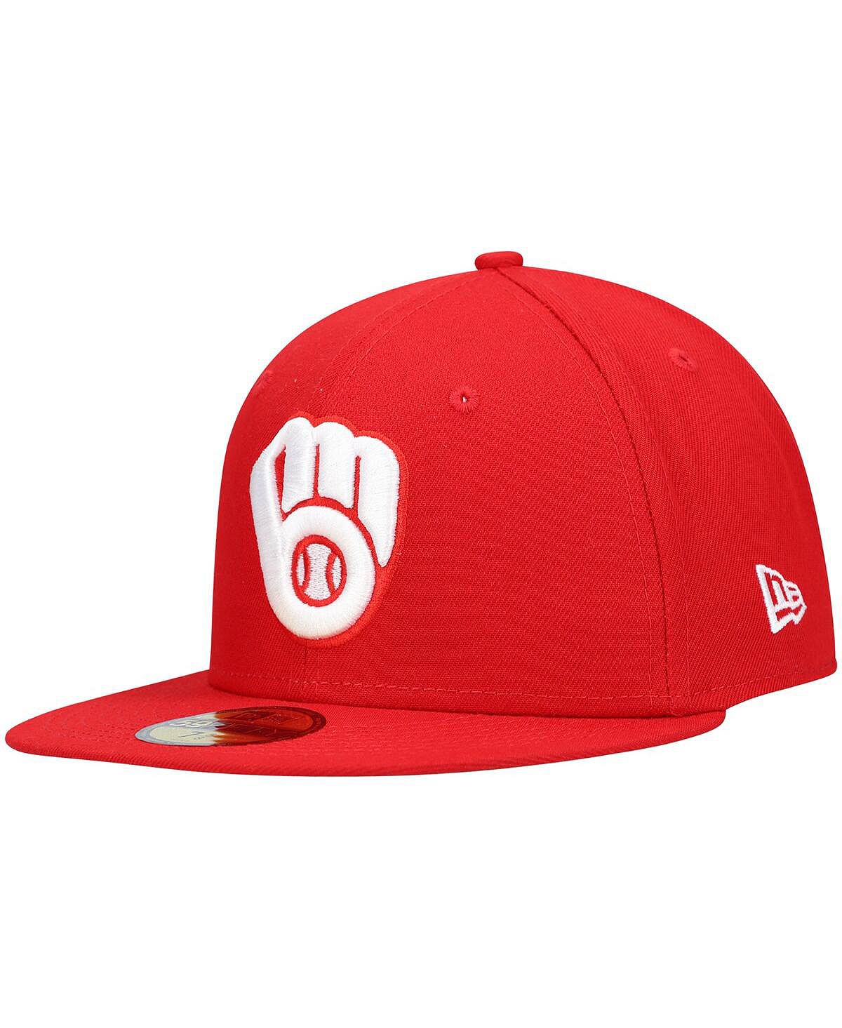 Мужская красная шляпа с логотипом Milwaukee Brewers, белая 59FIFTY, приталенная шляпа New Era