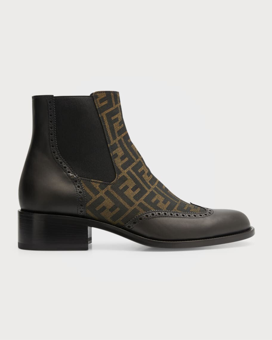

Мужские кожаные и текстильные ботинки челси Stivaletto с монограммой Fendi