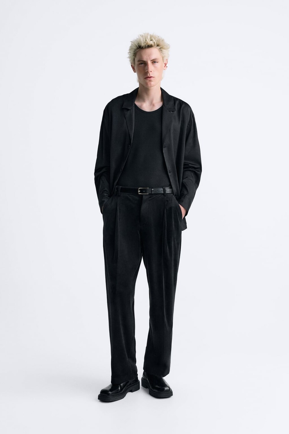 

Атласная рубашка ZARA, черный