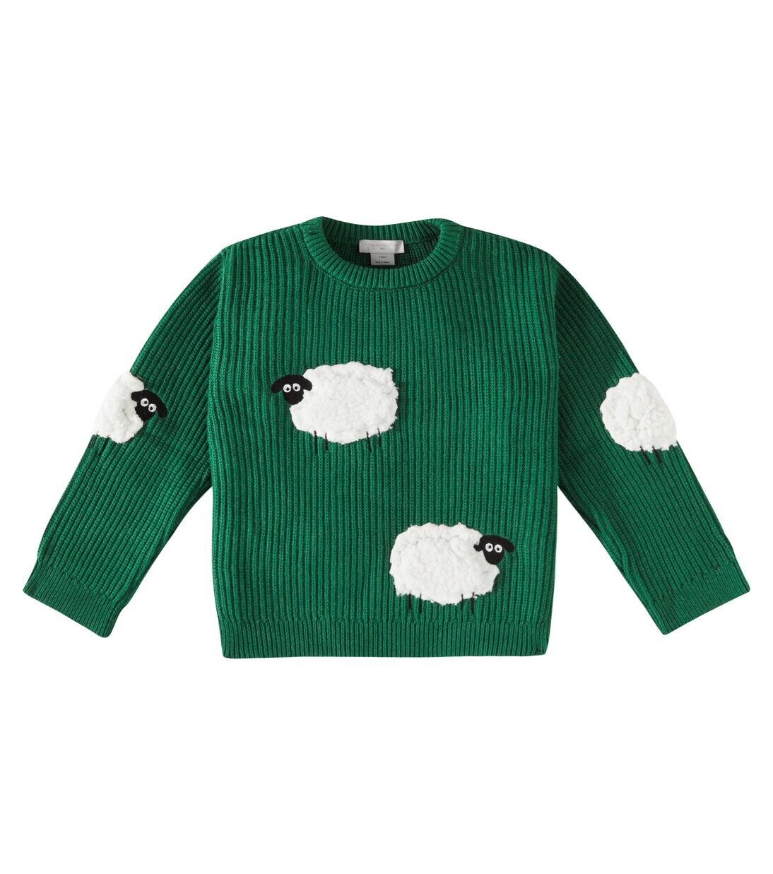 

Вышитый свитер из хлопка и шерсти Stella Mccartney Kids, зеленый
