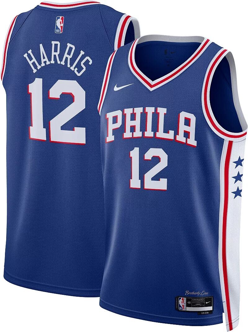 

Мужская синяя майка Nike Philadelphia 76ers Tobias Harris #12 Dri-FIT Swingman