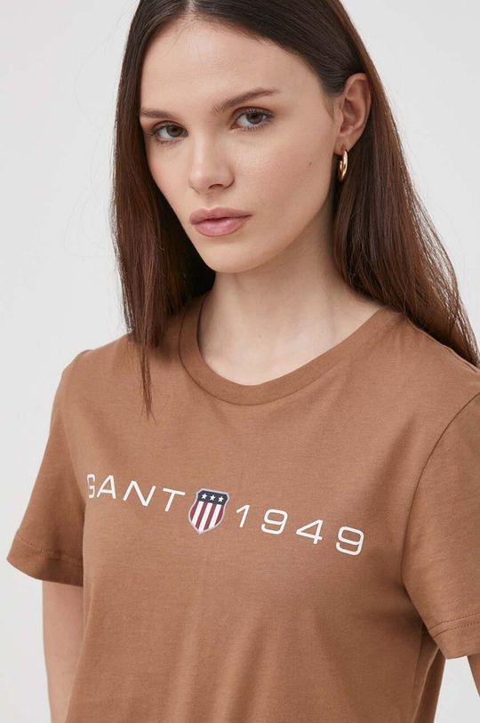 Хлопковая футболка Gant, коричневый
