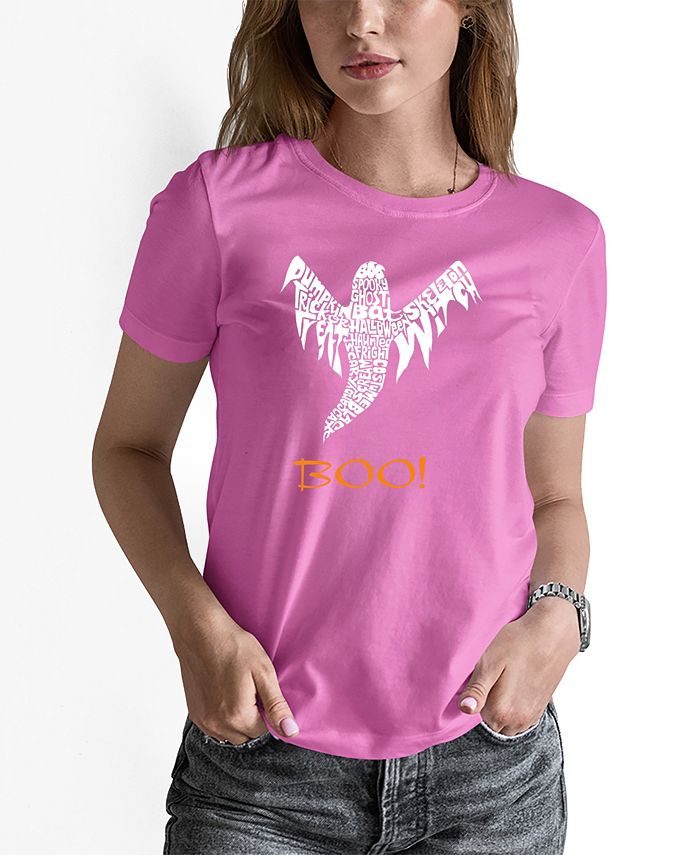 Женская футболка с коротким рукавом и надписью «Хэллоуин Призрак» LA Pop Art, розовый