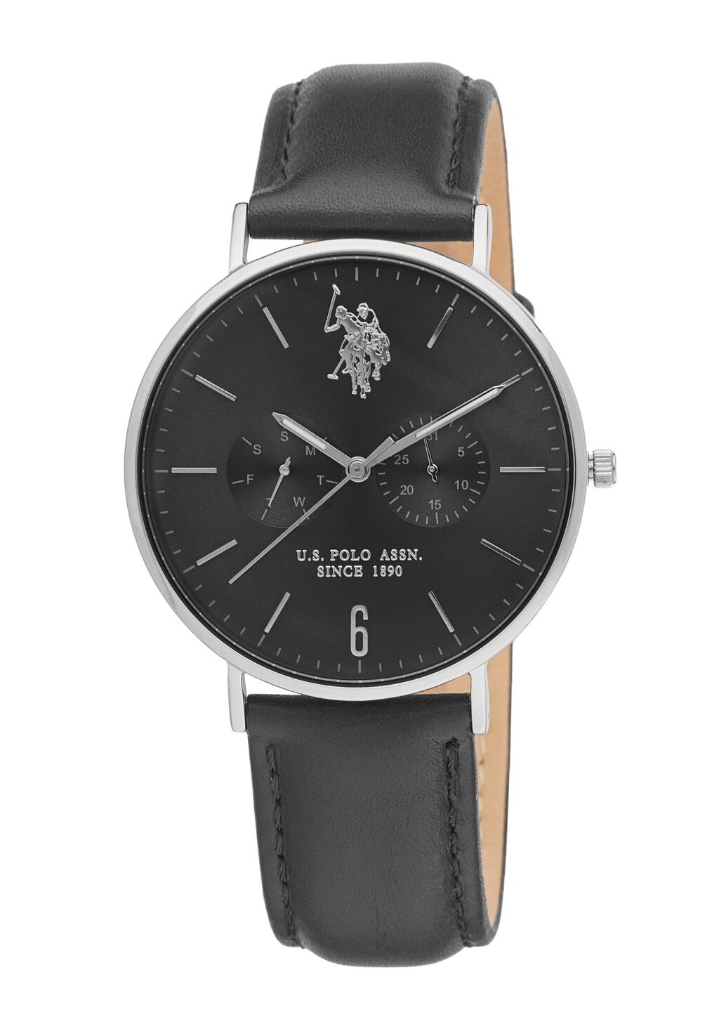 

Часы Attitude Leather U.S. Polo Assn., цвет silver black