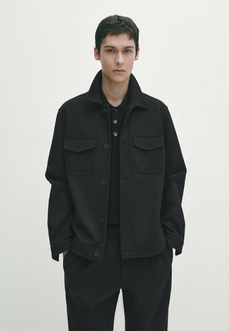 Легкая куртка Massimo Dutti, черная легкая куртка weight technical overshirt massimo dutti цвет khaki