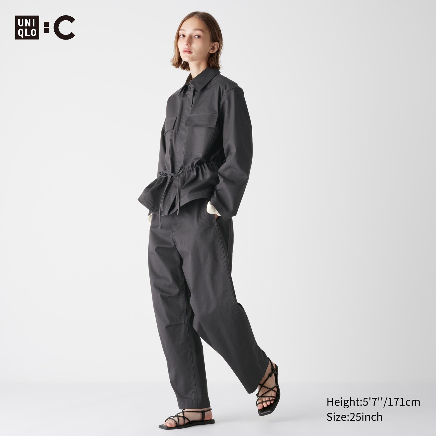 

Широкие хлопковые брюки UNIQLO, темно-серый
