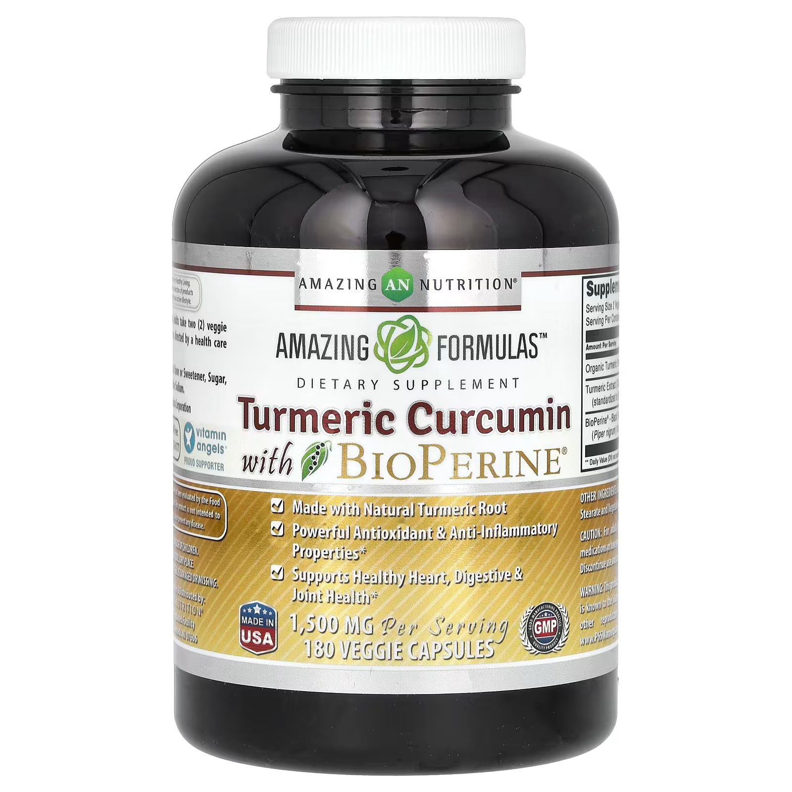 Куркумин Amazing Nutrition с биоперином, 180 растительных капсул