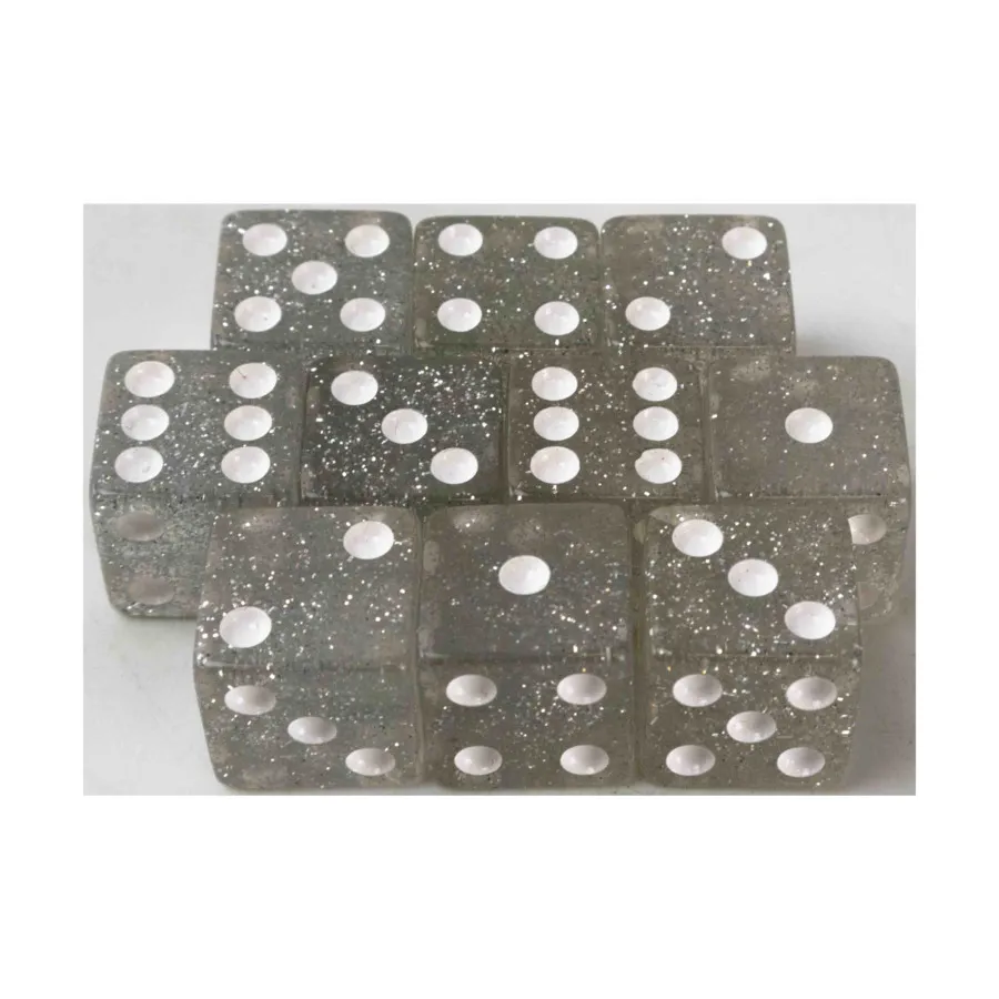 

d6 16 мм блестки — белые (с крапинками) (10), Dice - Glitter