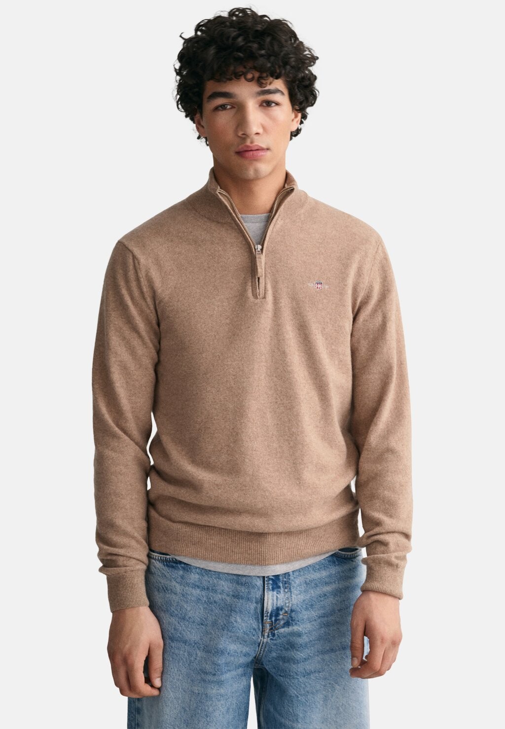 

Свитер SUPERFINE HALF-ZIP GANT, темно-песочный меланж, Бежевый