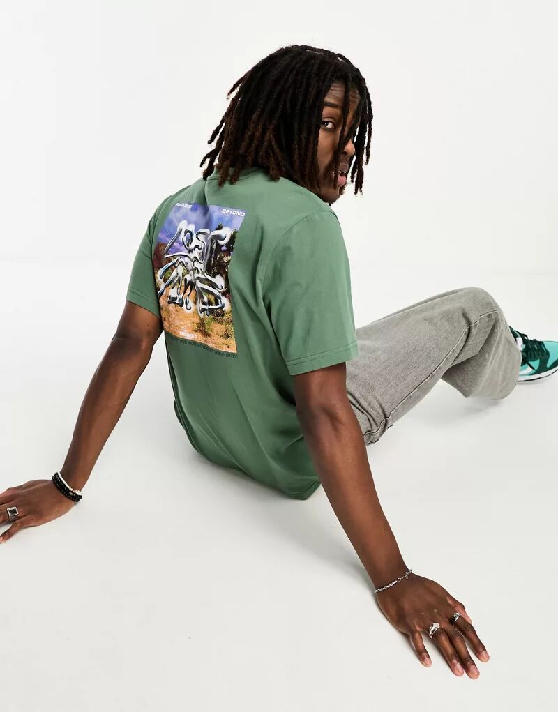цена Зеленая футболка Coney Island Picnic с принтом «Lost Mind» на груди и спине, комбинированная модель