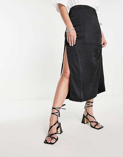 

Черные босоножки на блочном каблуке с завязками на щиколотке Topshop Wide Fit Nadia