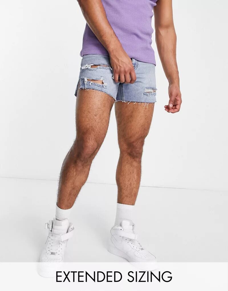 

Джинсовые шорты с рваными краями ASOS средней стирки и укороченного кроя