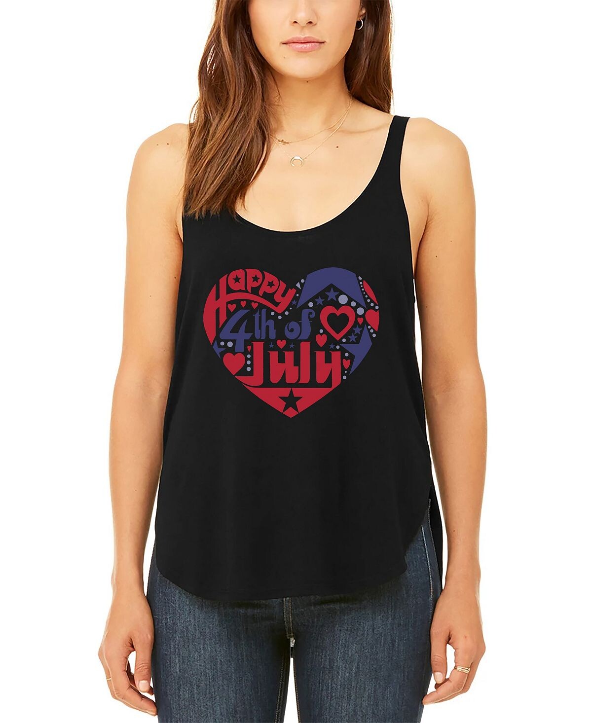 

Женская струящаяся майка премиум-класса с принтом Heart Word Art на 4 июля LA Pop Art, черный
