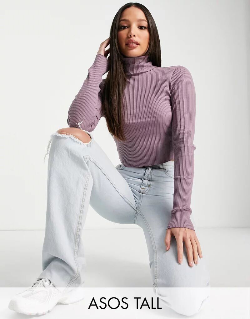 

Лиловый укороченный топ в рубчик с воротником ASOS DESIGN Tall