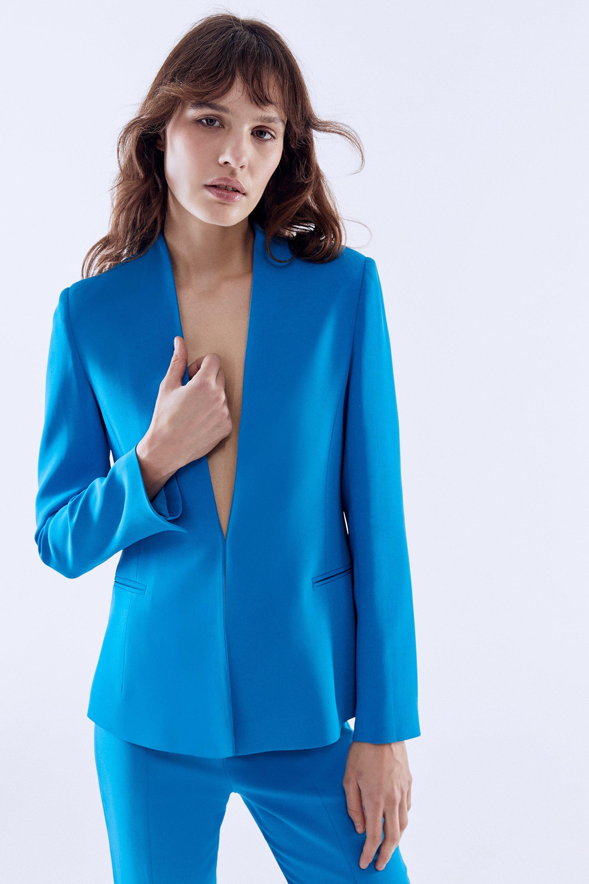 Приталенный пиджак премиум-класса без воротника Coast, синий болеро с пайетками 40 размер