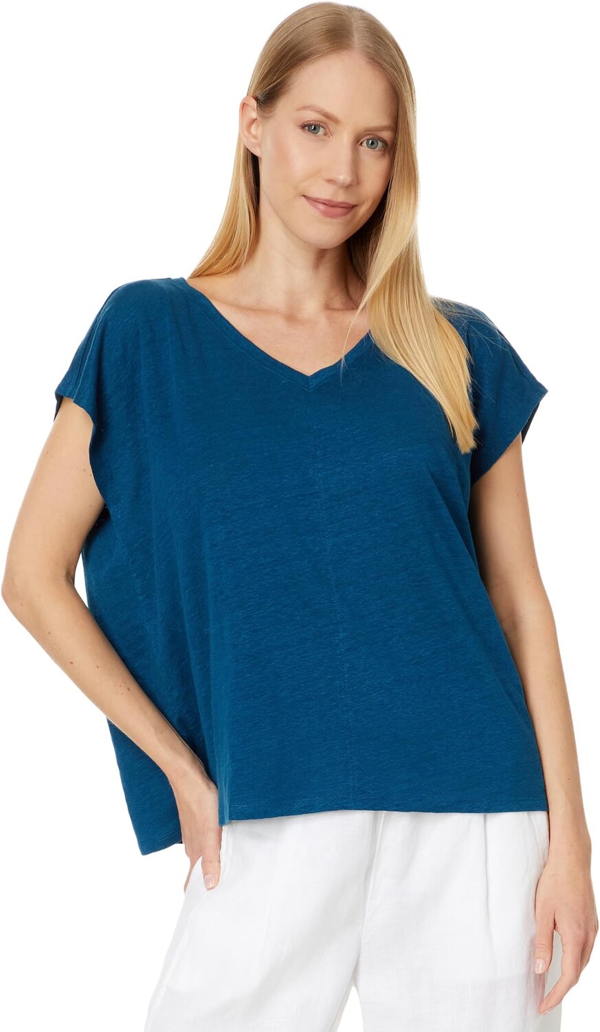 

Футболка Eileen Fisher V Neck Square Tee, цвет Atlantis