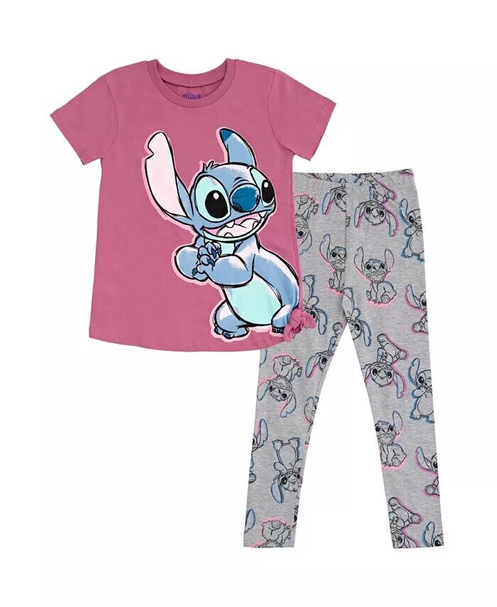 

Комплект из футболки и леггинсов Lilo & Stitch для девочек (4–14–16 лет) Disney, розовый