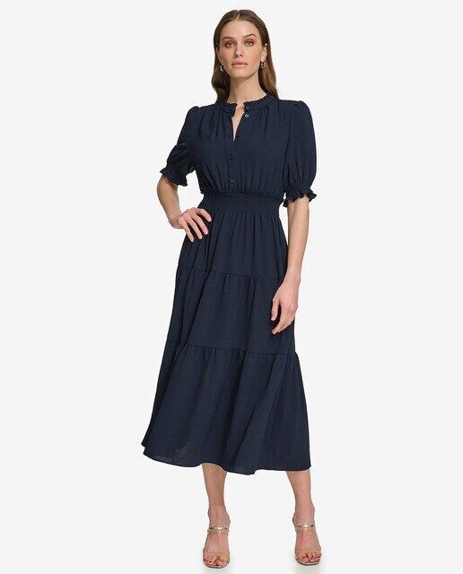 

Короткое платье с короткими рукавами и круглым вырезом Dkny, темно-синий