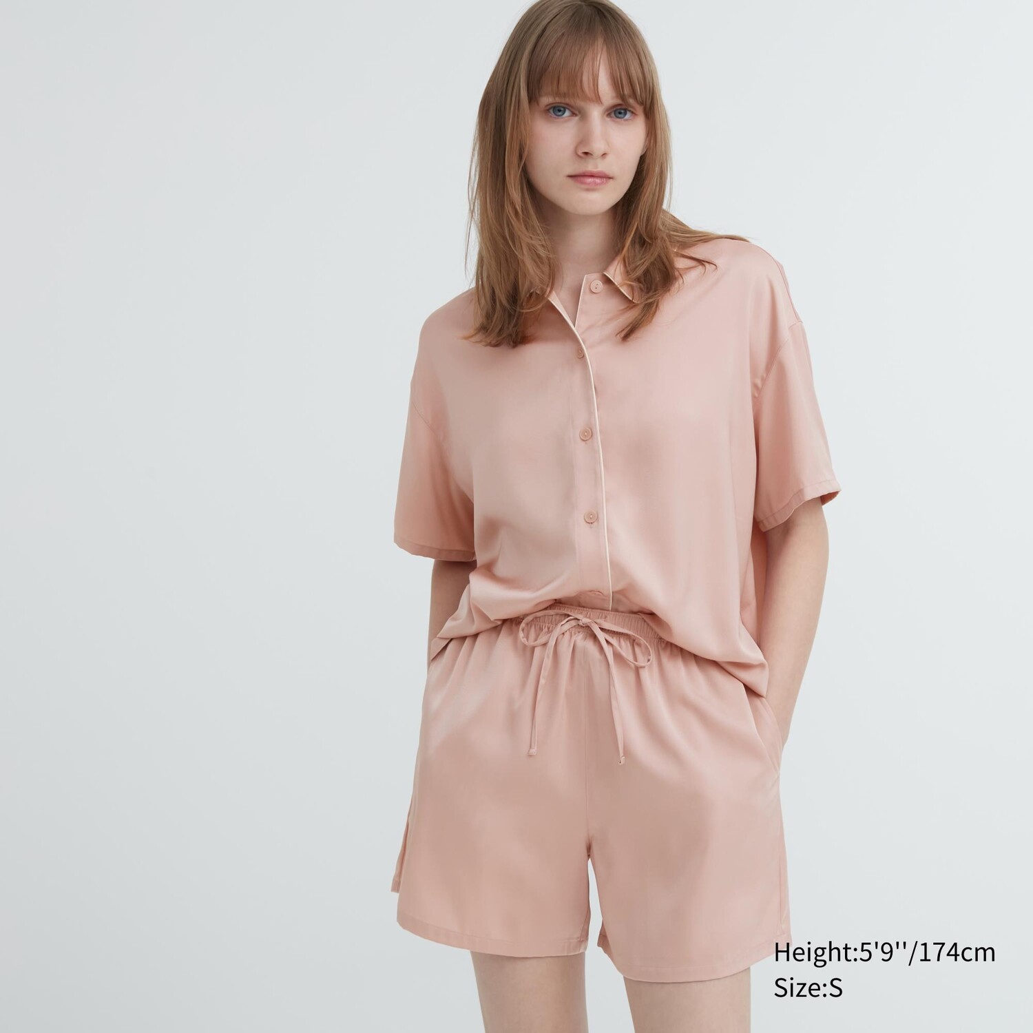 

Атласная пижама с короткими рукавами Uniqlo, розовый