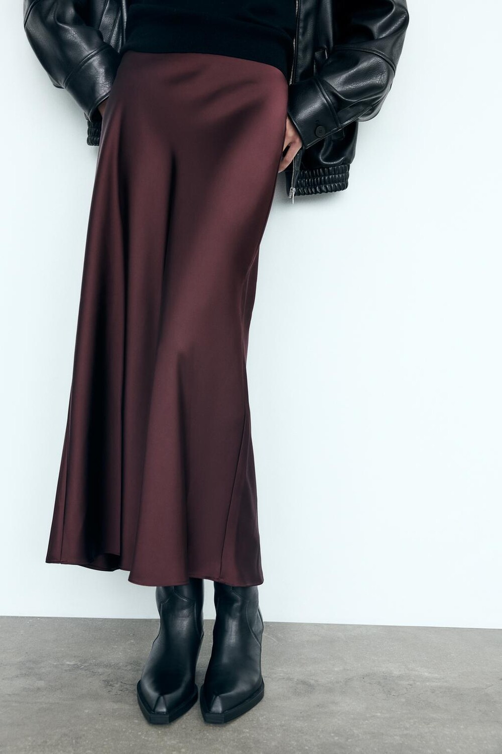 

Атласная юбка миди ZARA, бордовый