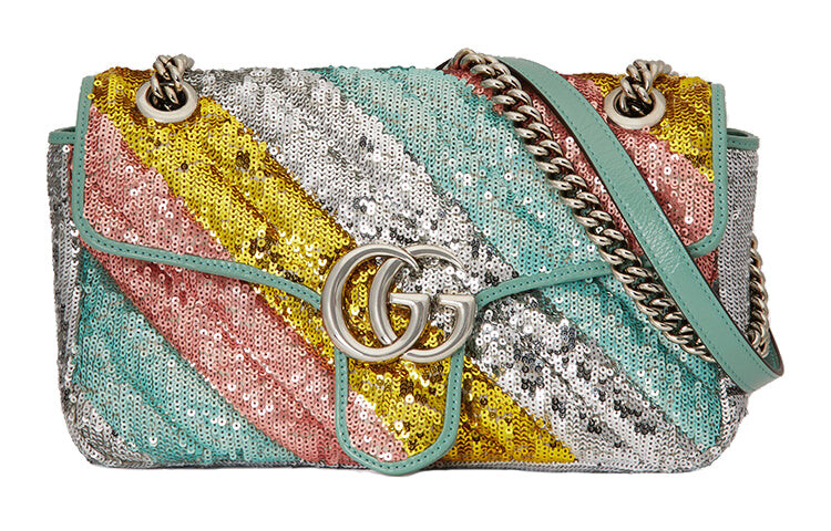 

Сумка GUCCI 2020 GG Marmont Wmns через плечо, голубой/желтый/красный